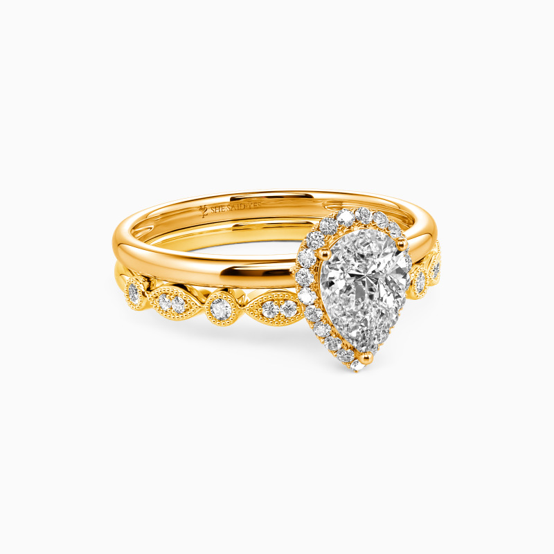 "Brave Love" Pear Cut 2pcs Bridal Set