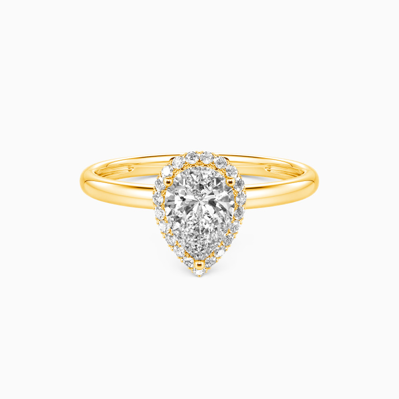 "Amour Courageux" Pear Cut Halo Bague de fiançailles