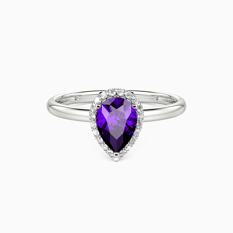 "Amour Courageux" Pear Cut Halo Bague de fiançailles