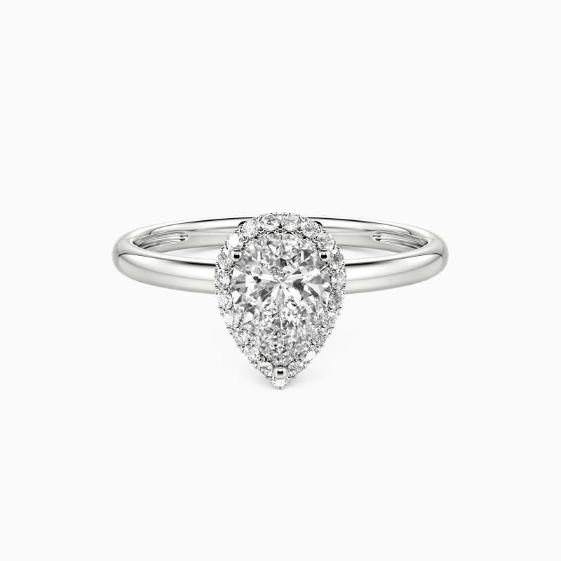 "Amour Courageux" Pear Cut Halo Bague de fiançailles