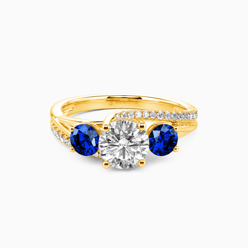 "With Love Stand By" Round Cut Three Stone Engagement Ring