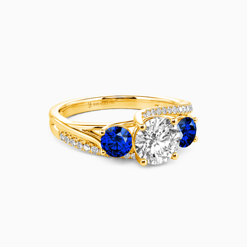 "With Love Stand By" Round Cut Three Stone Engagement Ring