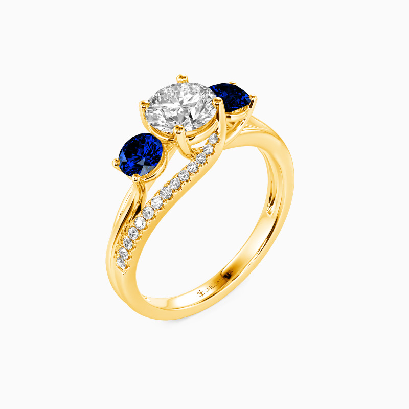"With Love Stand By" Round Cut Three Stone Engagement Ring