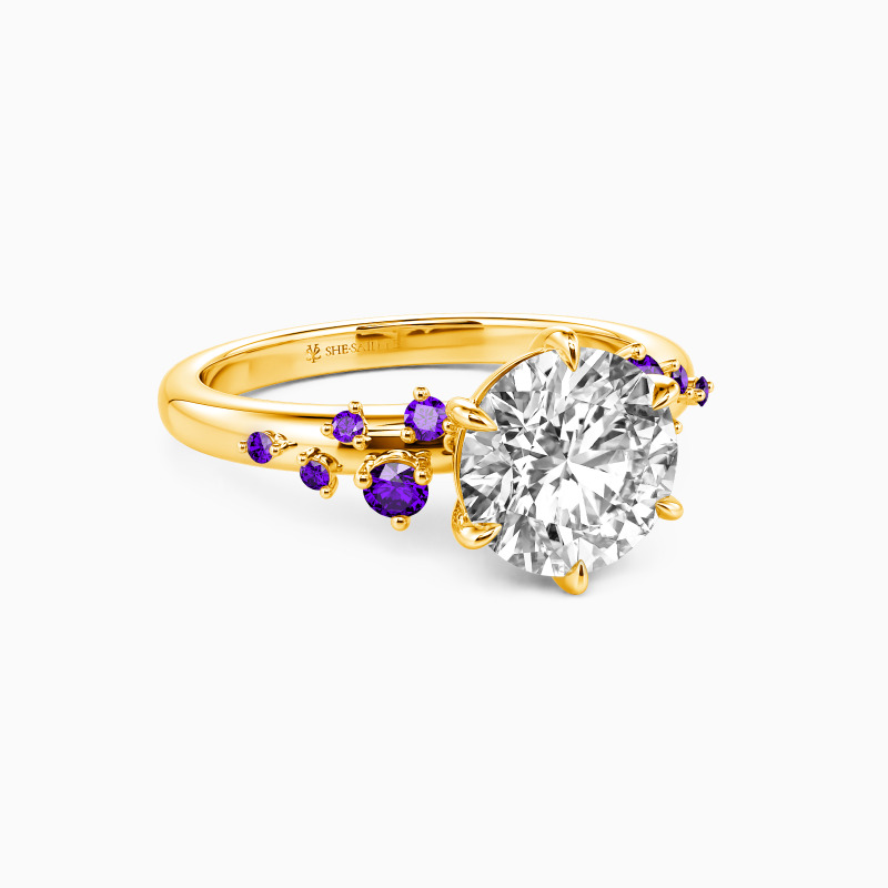 "Stay by Your Side" Round Cut Side Stone Engagement Ring