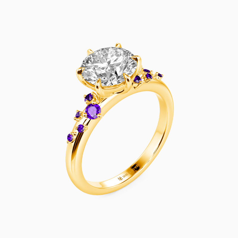 "Stay by Your Side" Round Cut Side Stone Engagement Ring