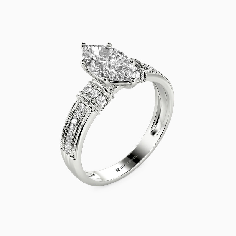 "Save Your Love" Marquise Cut Side Stone Engagement Ring