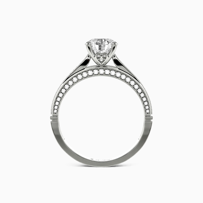 "You're My World" Round Cut Side Stone Engagement Ring