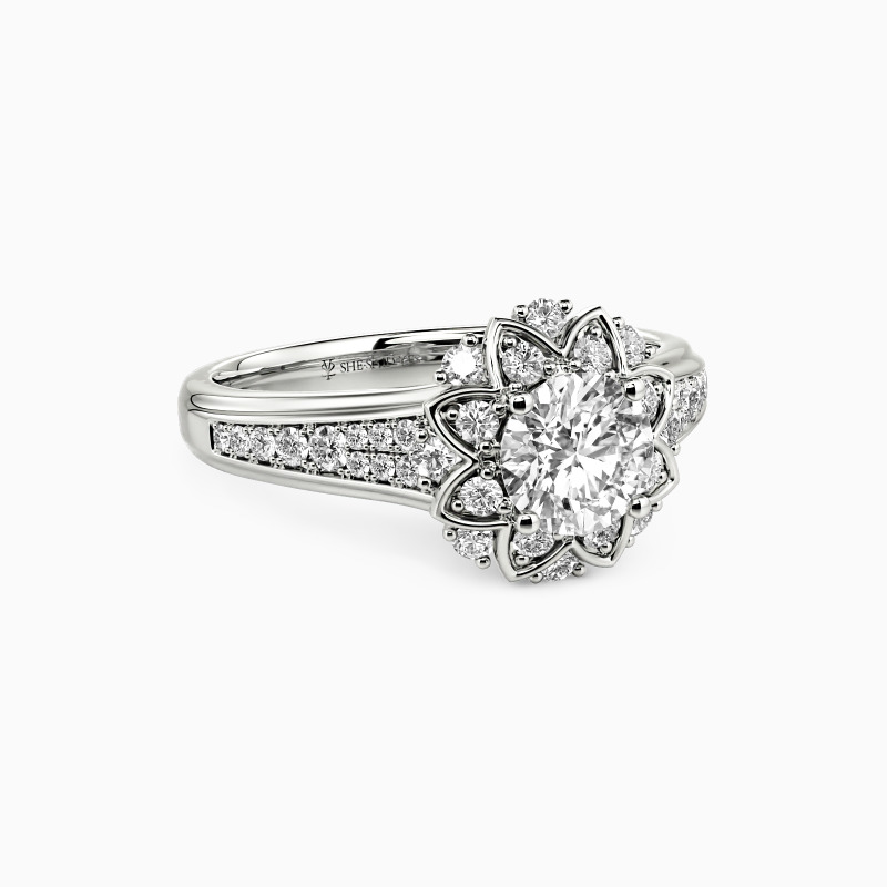 "With Every Beat Of My Heart" Round Cut Halo Engagement Ring