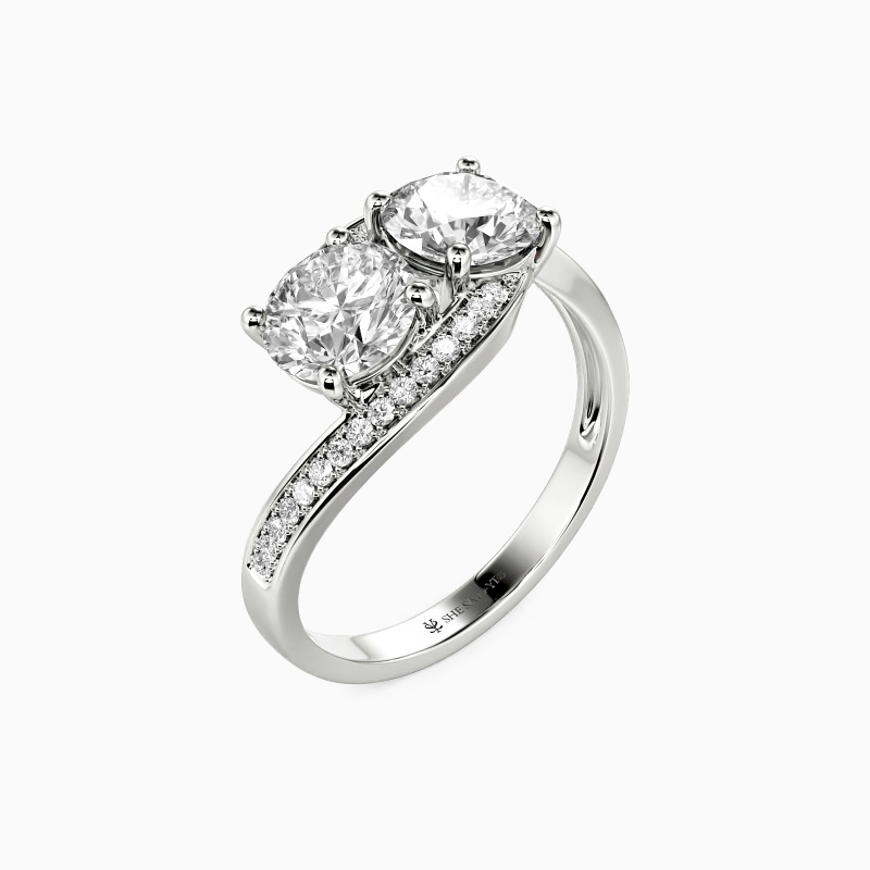"Embracing Heart" Round Cut Side Stone Engagement Ring