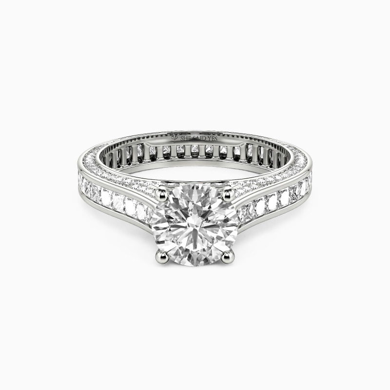"Perfect Match" Round Cut Side Stone Engagement Ring
