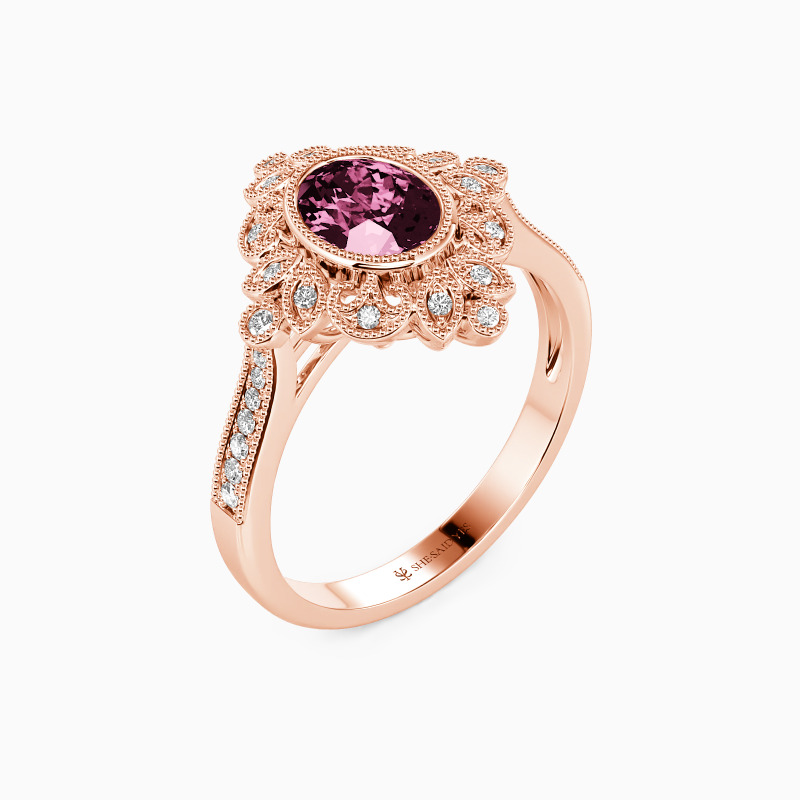 "Flower In The Mirror" Oval Cut Halo Engagement Ring