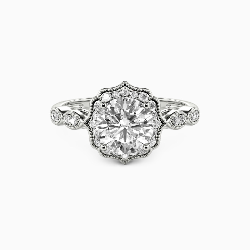 "Flower Queen" Round Cut Halo Engagement Ring