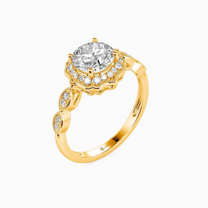 "Flower Queen" Round Cut Halo Engagement Ring