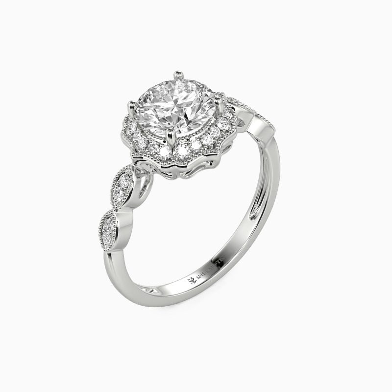 "Flower Queen" Round Cut Halo Engagement Ring