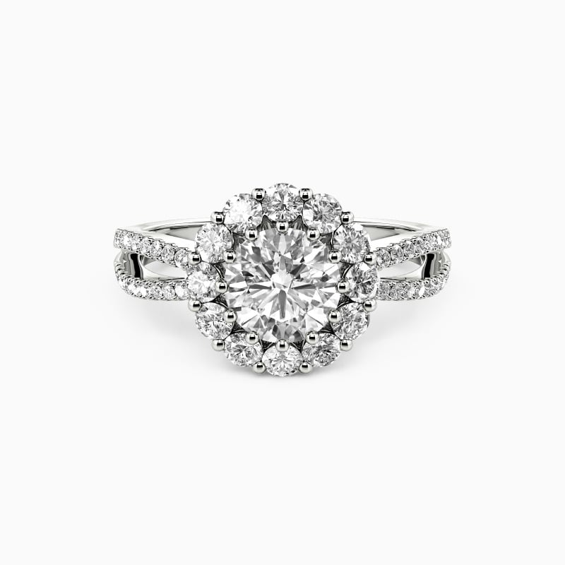 "Flower Shadow" Round Cut Halo Engagement Ring