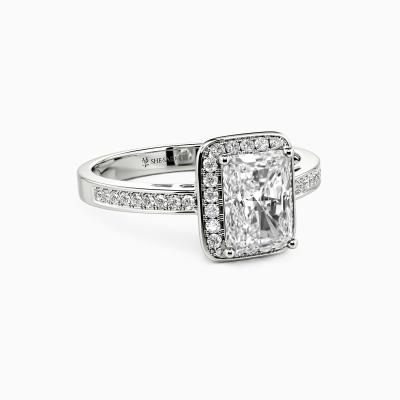 "We're In Love" Emerald Cut Halo Engagement Ring
