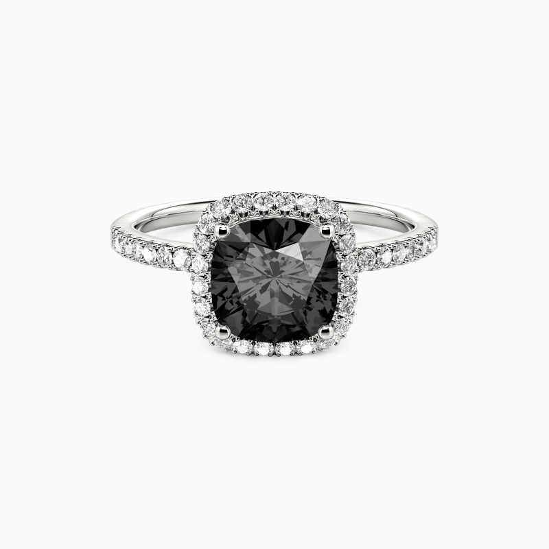 "Juramento Único" Anillo de Compromiso con Halo Corte Cojín