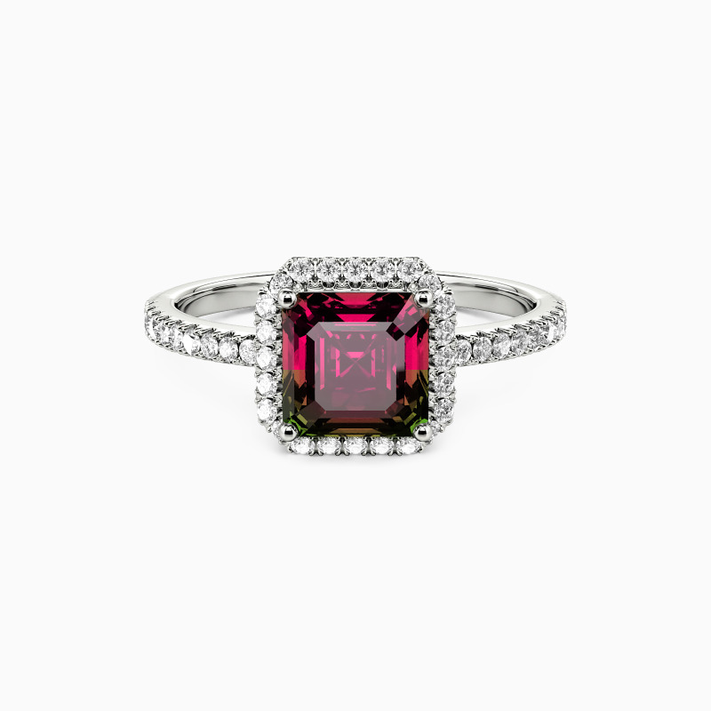 "Mon trésor pour toujours" Bague de fiançailles Asscher halo