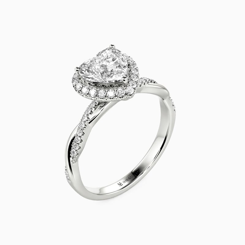 "One Heart, One Love" Heart Cut Halo Engagement Ring