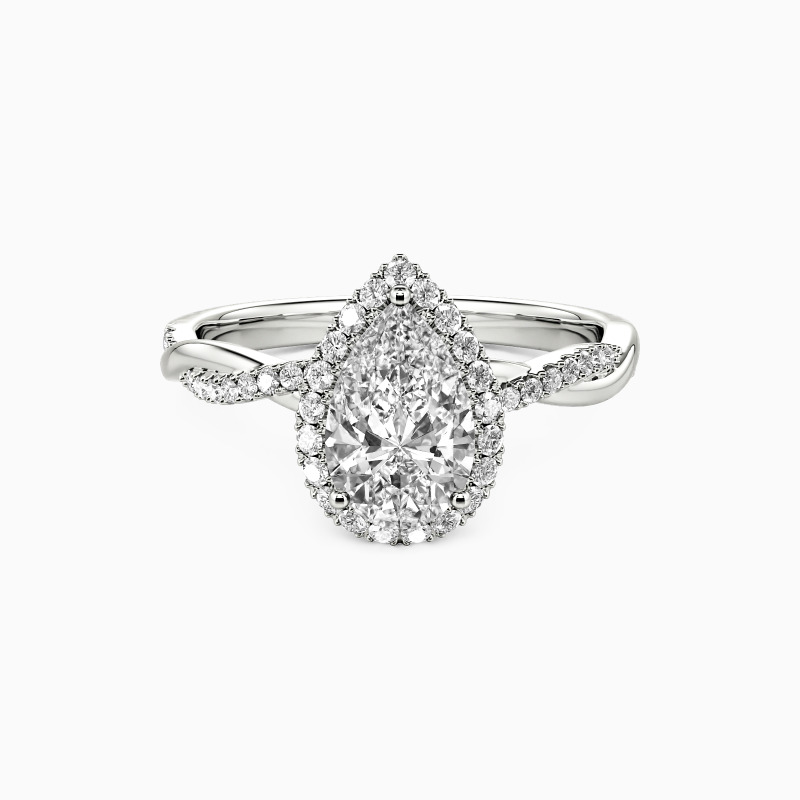 "Maintenant et toujours" Bague de fiançailles poire halo