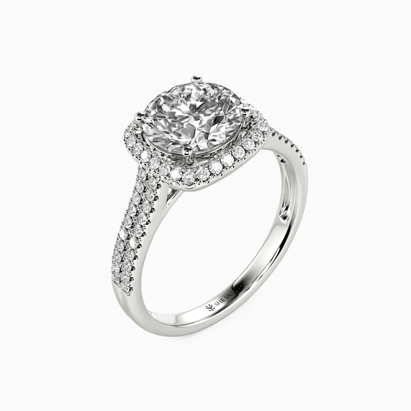 "Glitz Fever" Round Cut Halo Engagement Ring