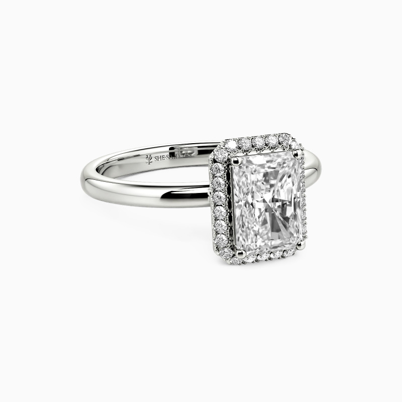 "For You, Always" Radiant Cut Halo Engagement Ring