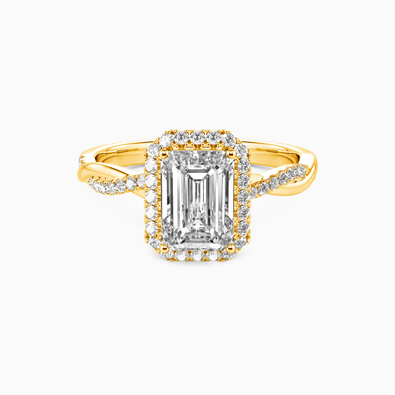 "Our Treasured Moment" Emerald Cut Halo Engagement Ring