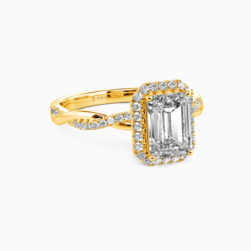 "Our Treasured Moment" Emerald Cut Halo Engagement Ring