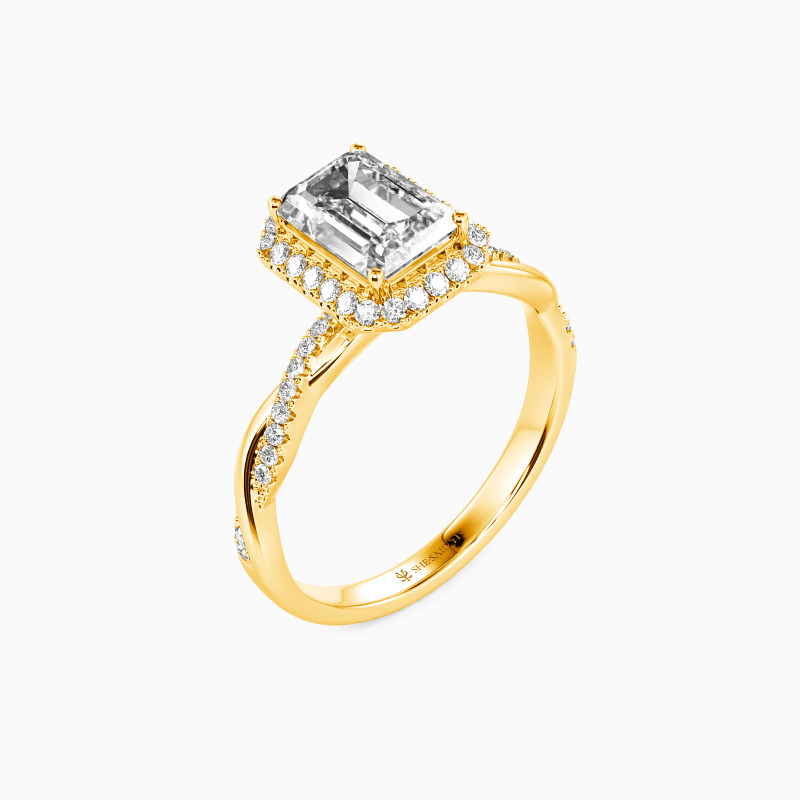"Our Treasured Moment" Emerald Cut Halo Engagement Ring