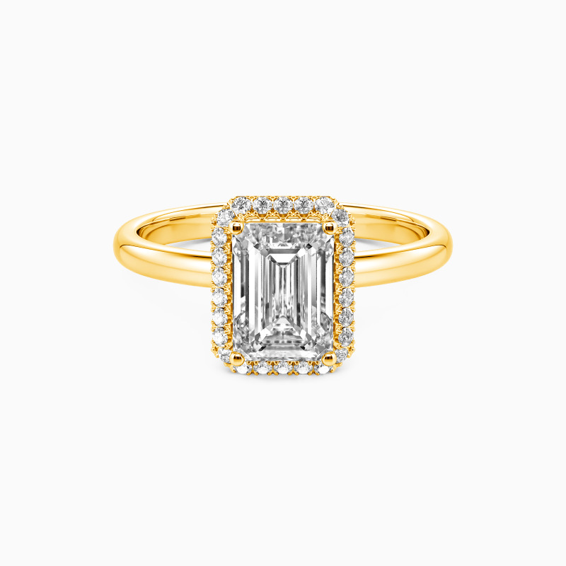 "Our Precious Memory" Emerald Cut Halo Engagement Ring
