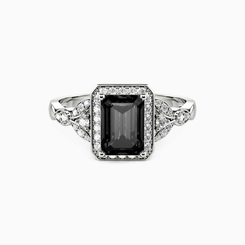 "Endlose Romanze" Smaragd-Schliff Halo-Verlobungsring
