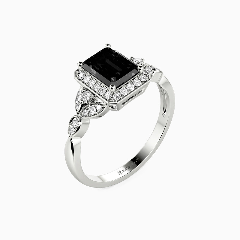 "Endlose Romanze" Smaragd-Schliff Halo-Verlobungsring