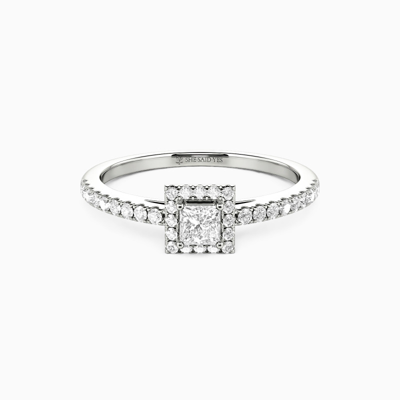 "Evergreen" 0.3ct Princess Cut Halo Engagement Ring