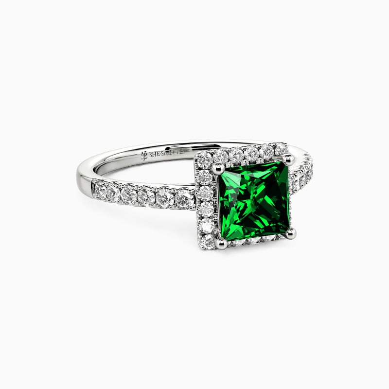 "Evergreen" Princess Cut Halo Engagement Ring