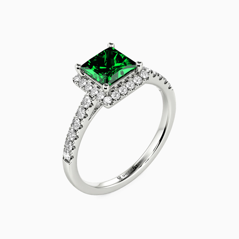 "Evergreen" Princess Cut Halo Engagement Ring