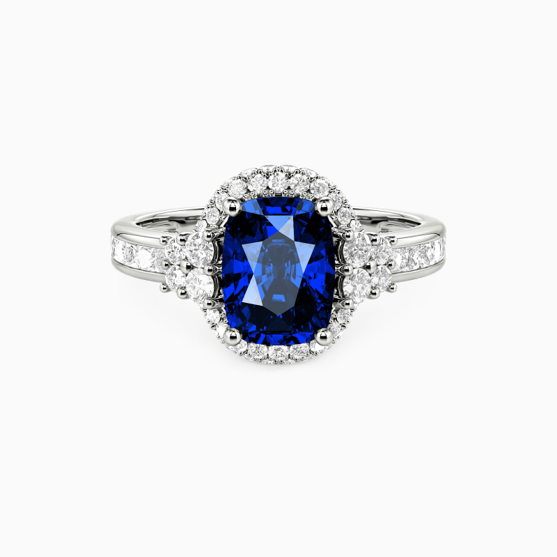 "Eternidad" Anillo de compromiso con halo en cojín elongado