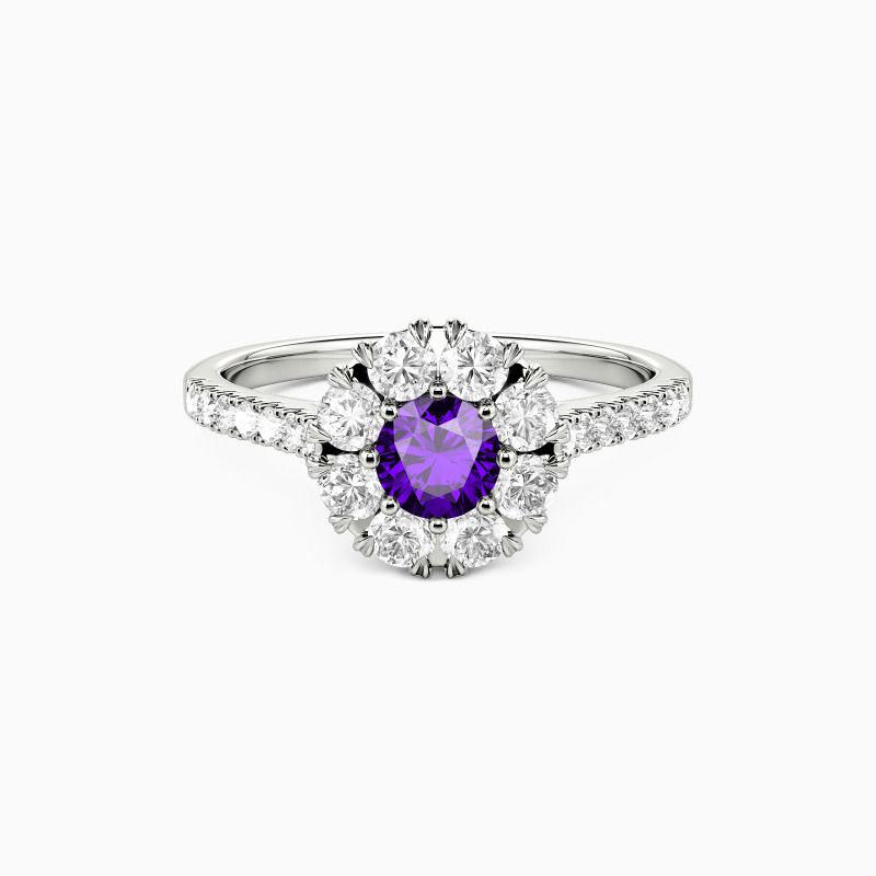 "Aujourd'hui & Chaque Demain" Bague de fiançailles halo à pierre centrale ronde