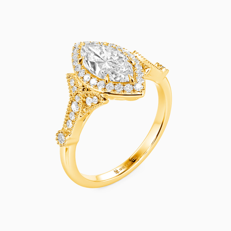 "A Thousand Golden Days" Marquise Cut Halo Engagement Ring