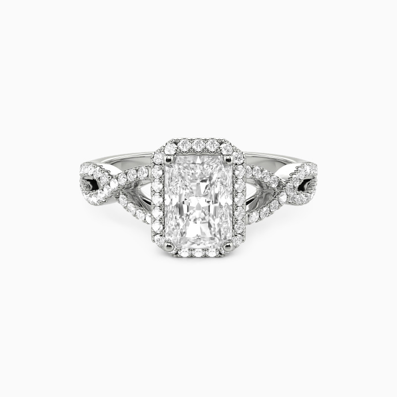"Twist of Fate" Radiant Cut Halo Engagement Ring