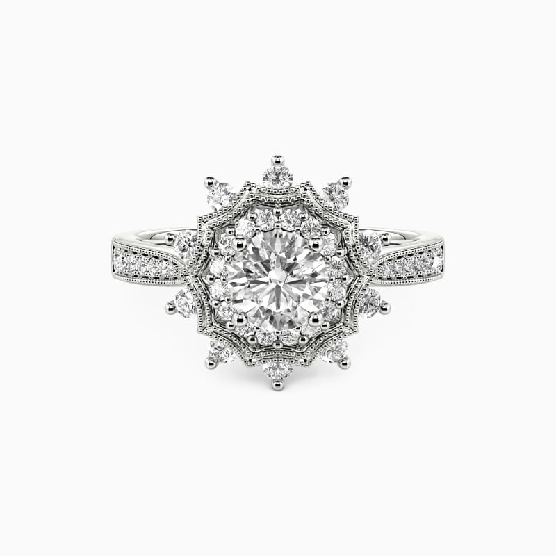 "Winter Love" Snowflake Round Cut Halo Engagement Ring