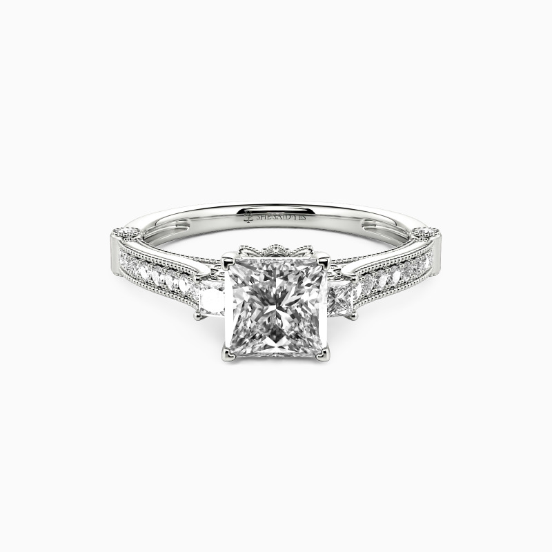 "Eyes For You" Princess Cut Side Stone Engagement Ring