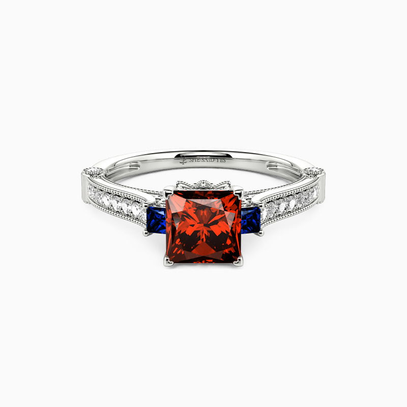 "Yeux pour toi" Bague de fiançailles taille princesse avec pierres latérales