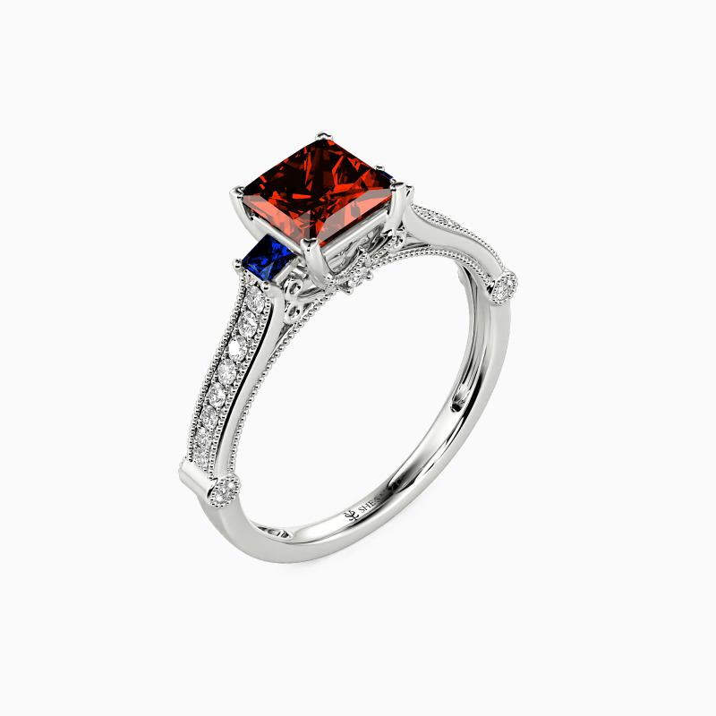 "Eyes For You" Princess Cut Side Stone Engagement Ring