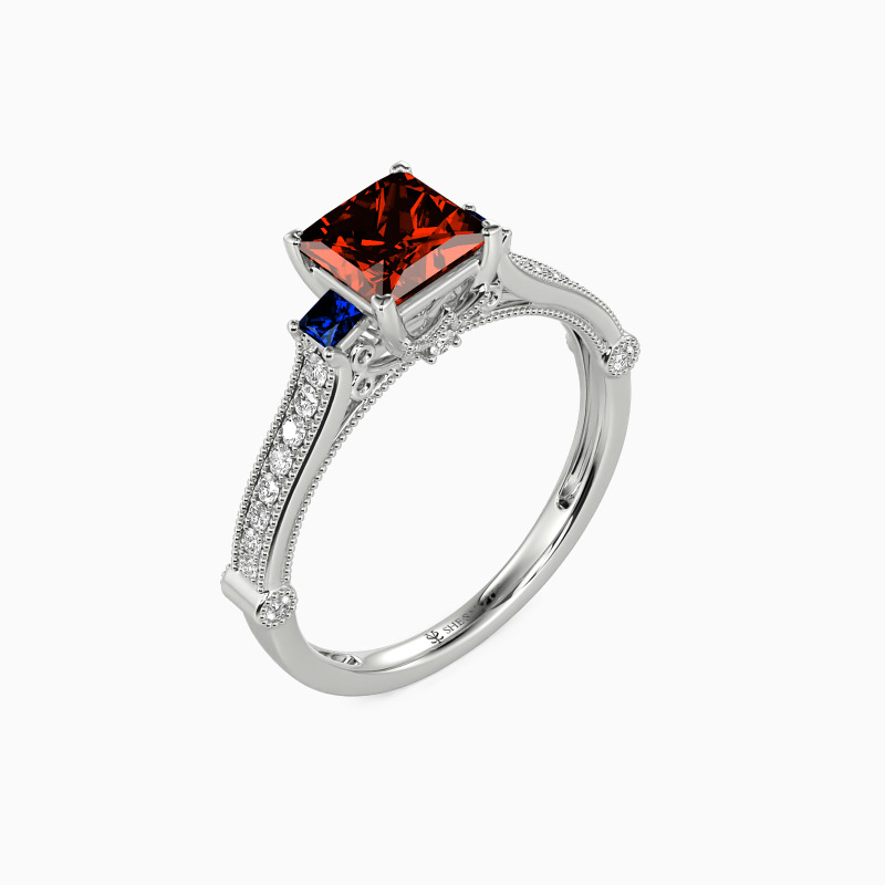 "Eyes For You" Princess Cut Side Stone Engagement Ring
