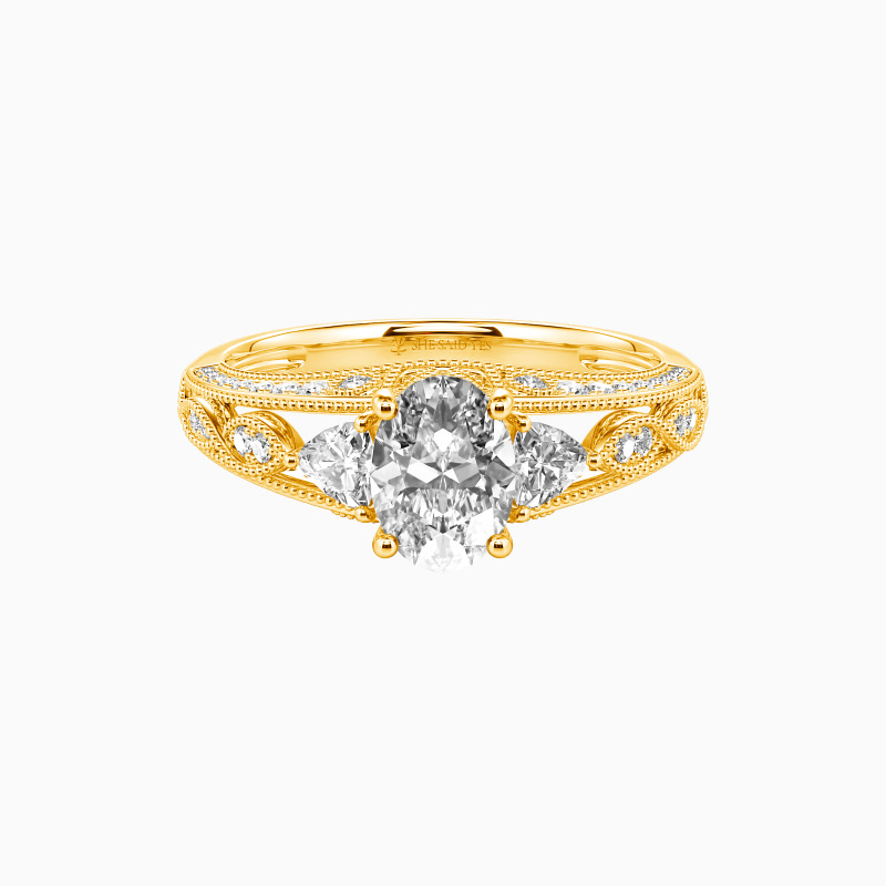 "My Love" Oval Cut Side Stone Engagement Ring