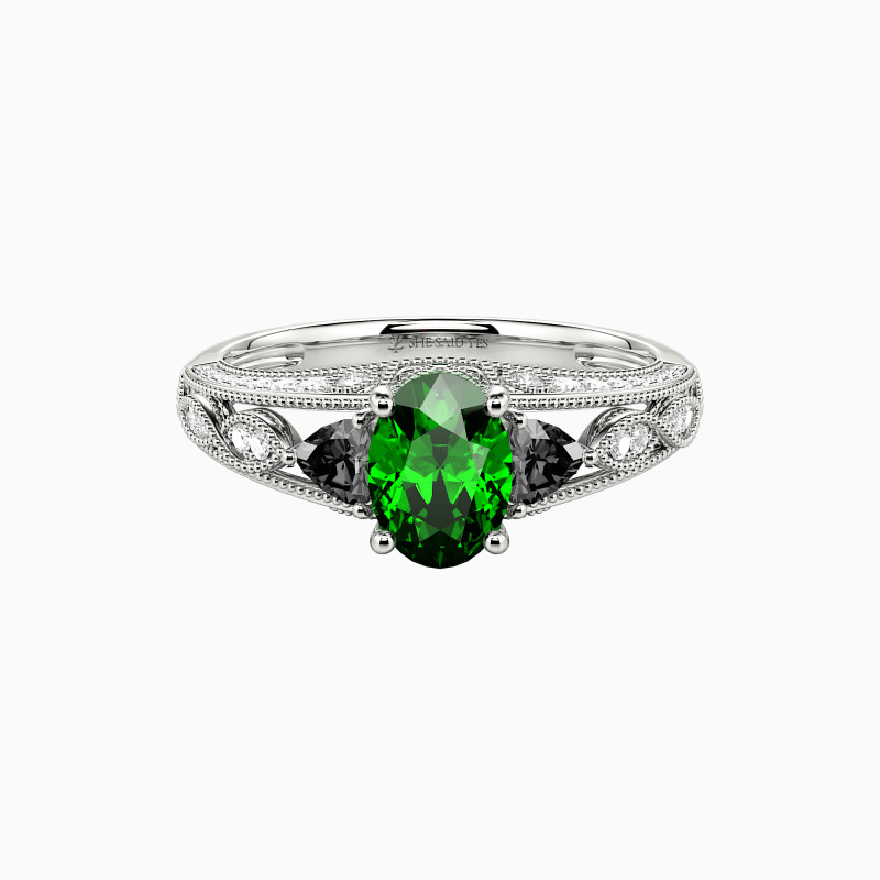 "My Love" Oval Cut Side Stone Engagement Ring