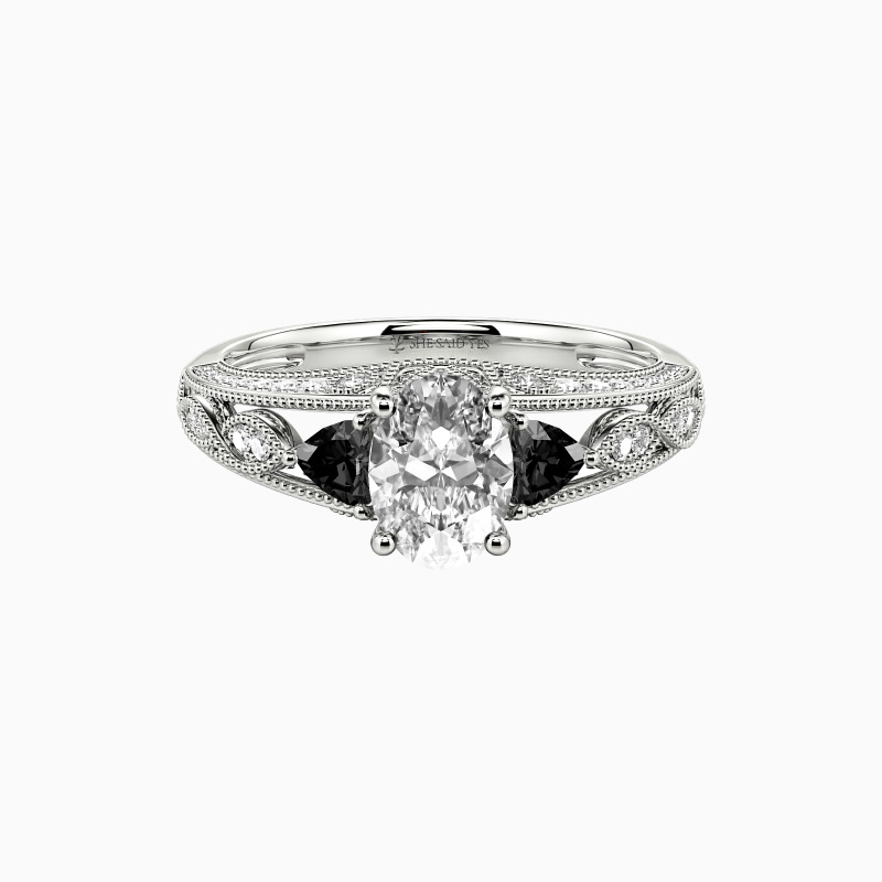 "My Love" Oval Cut Side Stone Engagement Ring