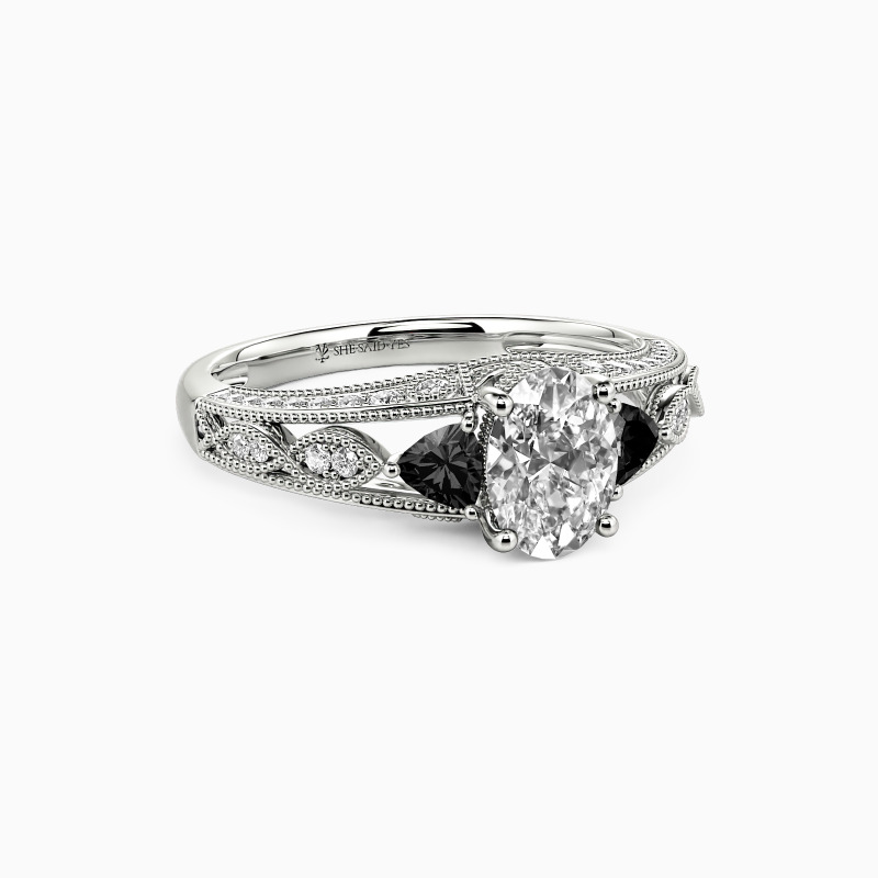 "My Love" Oval Cut Side Stone Engagement Ring