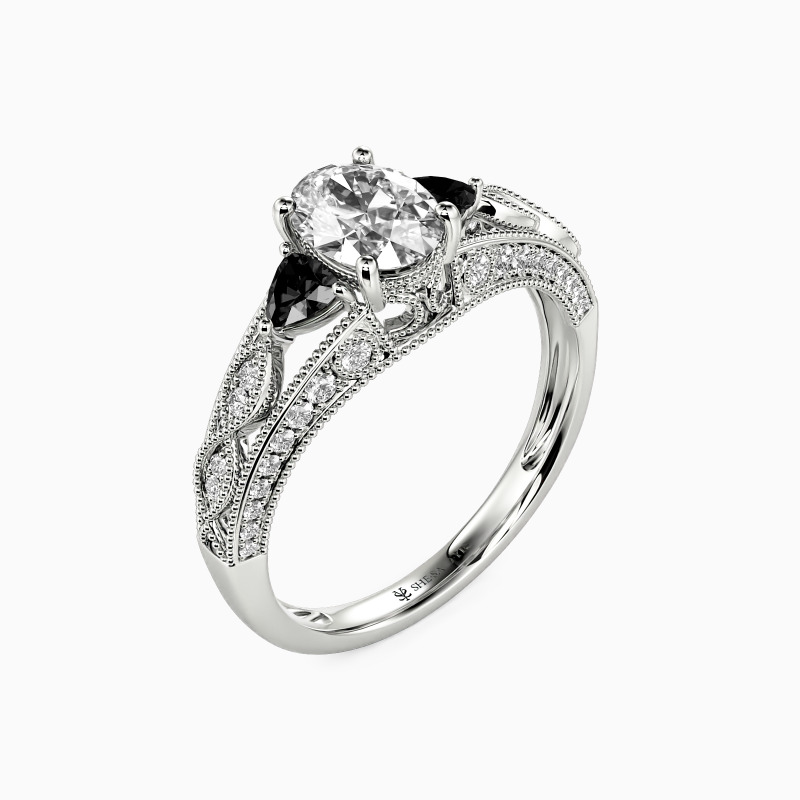 "My Love" Oval Cut Side Stone Engagement Ring