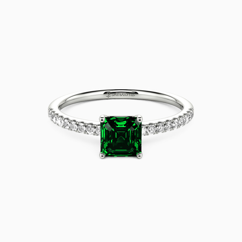 "Meine Königin" 1 Karat Asscher-Schliff Seitenstein-Verlobungsring